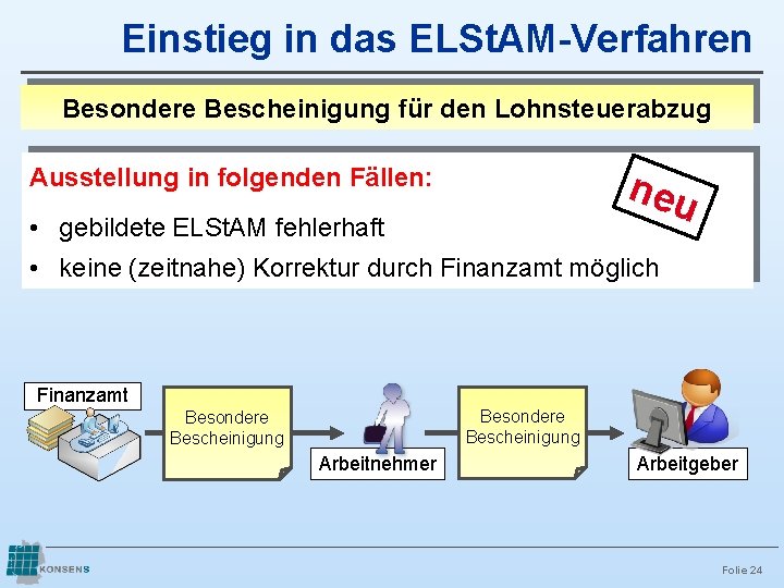 Einstieg in das ELSt. AM-Verfahren Besondere Bescheinigung für den Lohnsteuerabzug Ausstellung in folgenden Fällen: