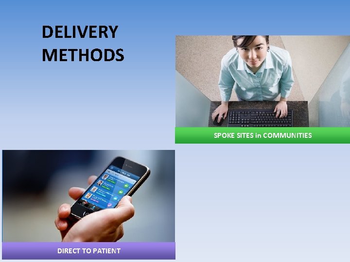 DELIVERY METHODS SPOKE SITES in COMMUNITIES DIRECT TO PATIENT 