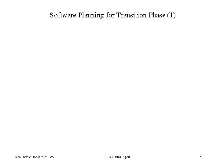 Software Planning for Transition Phase (1) John Harvey - October 29, 1997 LHCB Status