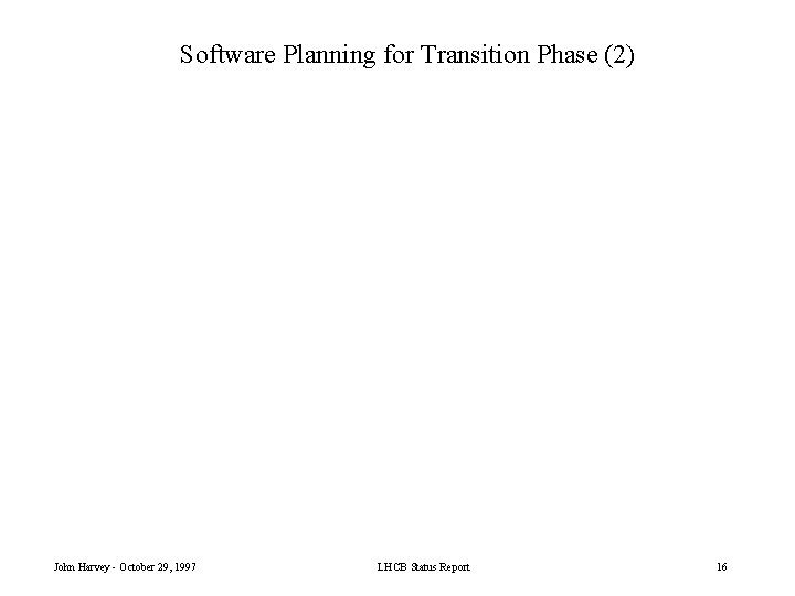 Software Planning for Transition Phase (2) John Harvey - October 29, 1997 LHCB Status