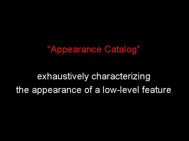 “Appearance Catalog” exhaustively characterizing the appearance of a low-level feature 