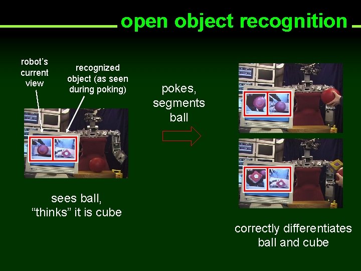 open object recognition robot’s current view recognized object (as seen during poking) pokes, segments