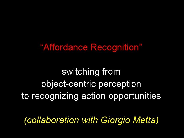 “Affordance Recognition” switching from object-centric perception to recognizing action opportunities (collaboration with Giorgio Metta)