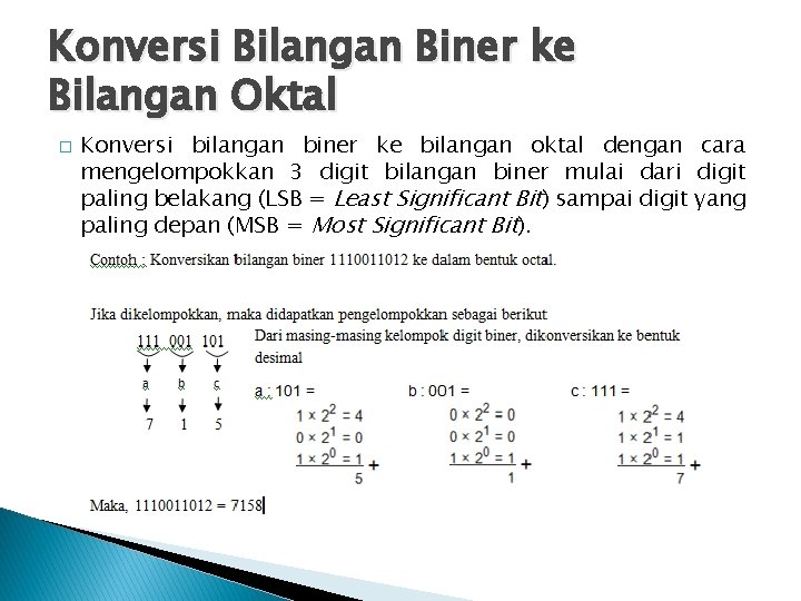 Konversi Bilangan Biner ke Bilangan Oktal � Konversi bilangan biner ke bilangan oktal dengan