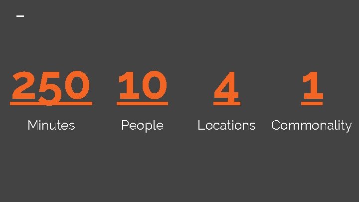 250 10 4 Minutes People Locations 1 Commonality 