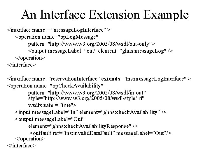 An Interface Extension Example <interface name = "message. Log. Interface" > <operation name="op. Log.