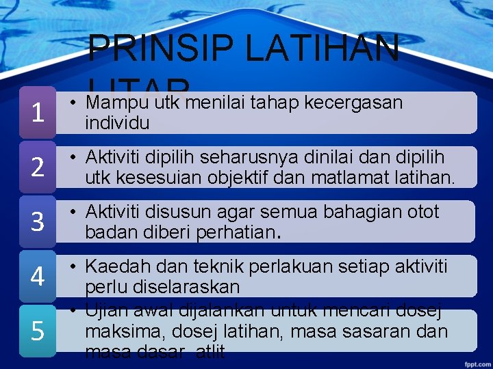 PRINSIP LATIHAN LITAR • Mampu utk menilai tahap kecergasan 1 individu 2 • Aktiviti