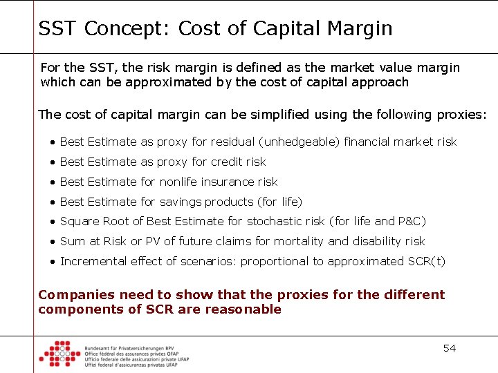 SST Concept: Cost of Capital Margin For the SST, the risk margin is defined