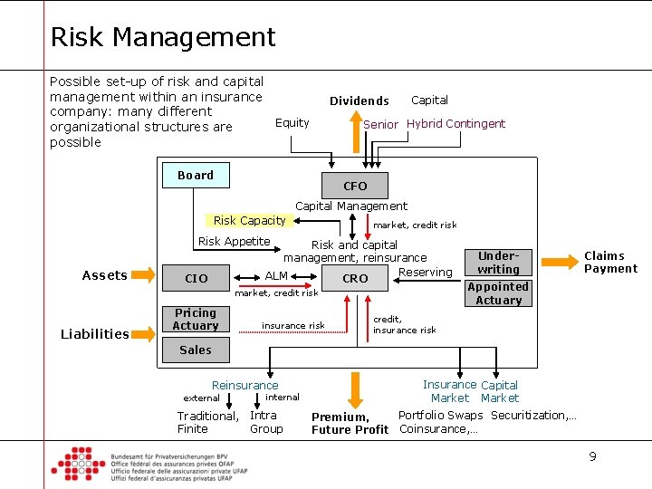 Risk Management Possible set-up of risk and capital management within an insurance company: many