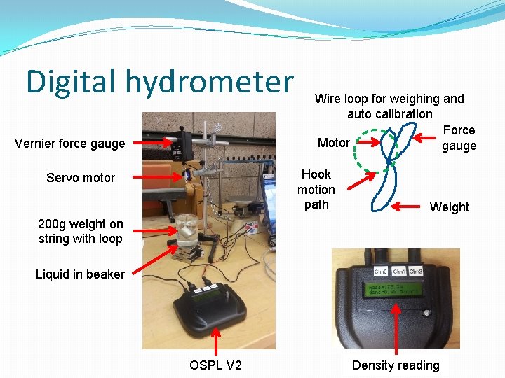 Digital hydrometer Vernier force gauge Wire loop for weighing and auto calibration Force Motor