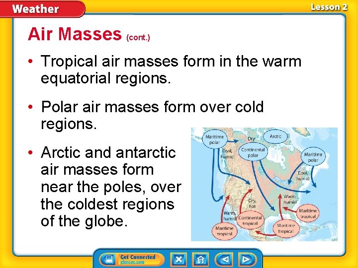 Air Masses (cont. ) • Tropical air masses form in the warm equatorial regions.