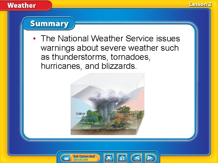  • The National Weather Service issues warnings about severe weather such as thunderstorms,