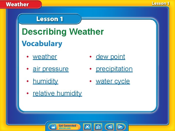 Describing Weather • weather • dew point • air pressure • precipitation • humidity