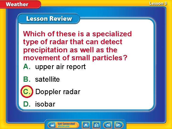 Which of these is a specialized type of radar that can detect precipitation as