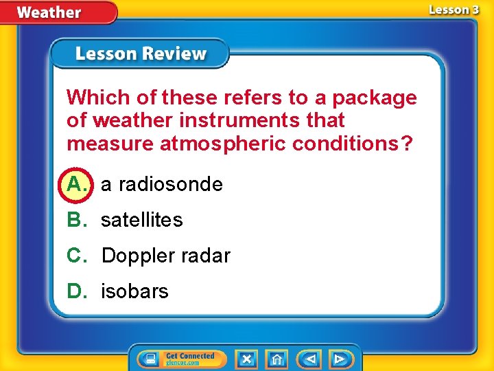 Which of these refers to a package of weather instruments that measure atmospheric conditions?