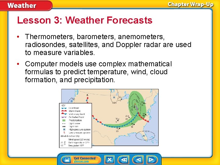 Lesson 3: Weather Forecasts • Thermometers, barometers, anemometers, radiosondes, satellites, and Doppler radar are