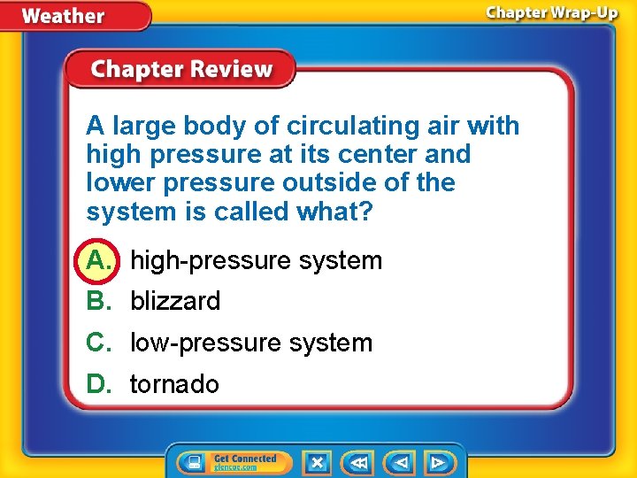 A large body of circulating air with high pressure at its center and lower
