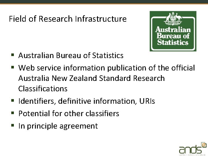 Field of Research Infrastructure § Australian Bureau of Statistics § Web service information publication