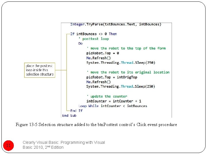 Figure 13 -5 Selection structure added to the btn. Posttest control’s Click event procedure