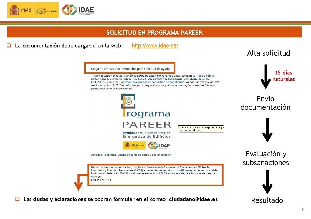 SOLICITUD EN PROGRAMA PAREER q La documentación debe cargarse en la web: http: //www.