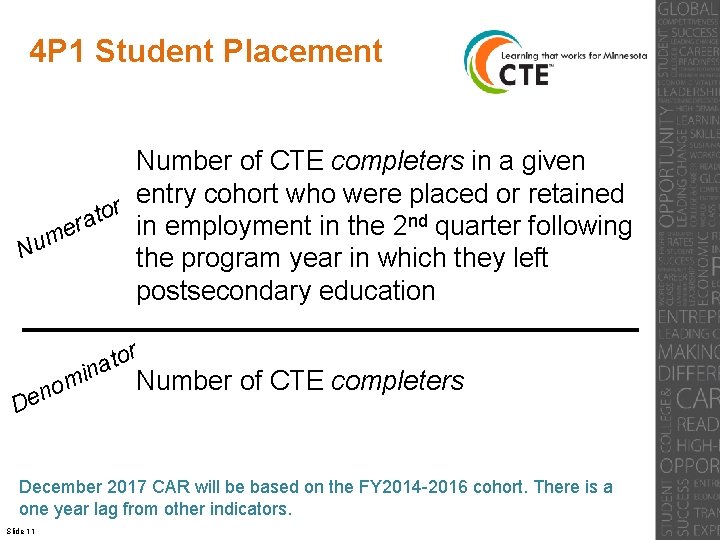 4 P 1 Student Placement Number of CTE completers in a given entry cohort