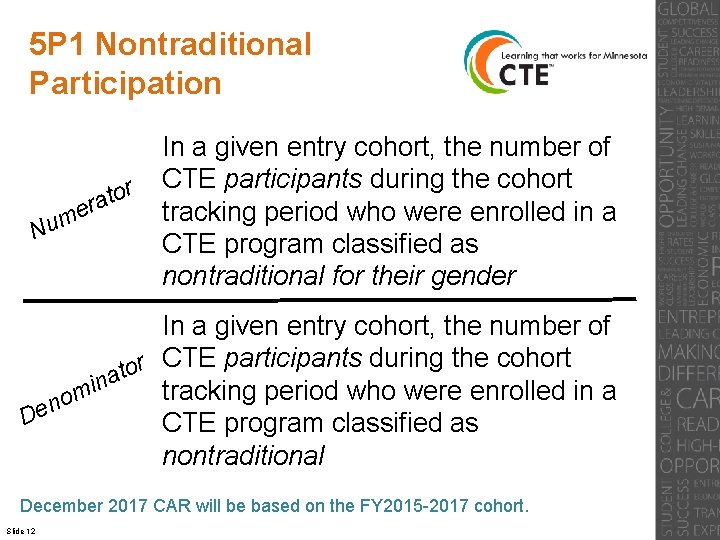 5 P 1 Nontraditional Participation In a given entry cohort, the number of CTE