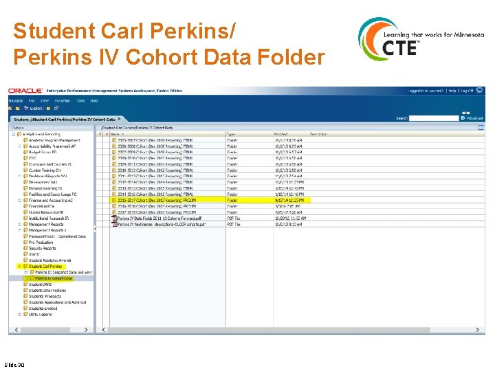 Student Carl Perkins/ Perkins IV Cohort Data Folder Slide 30 