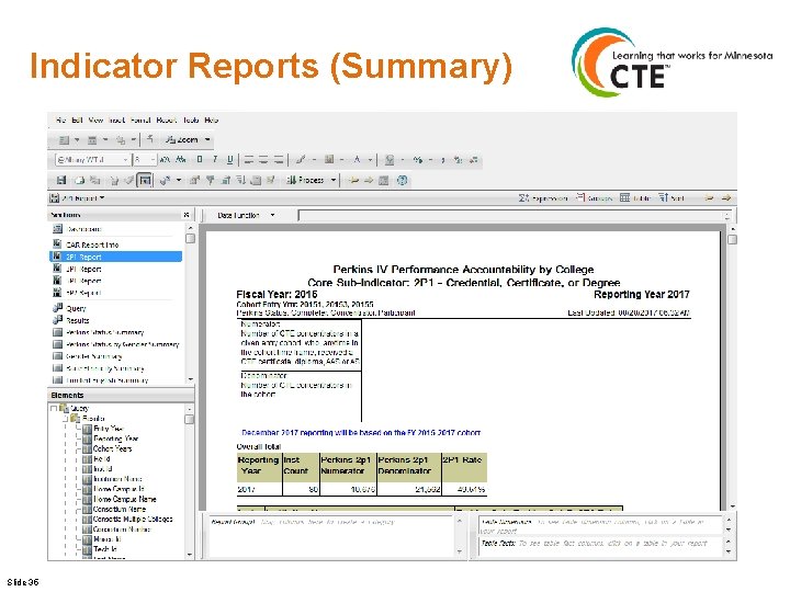 Indicator Reports (Summary) Slide 35 