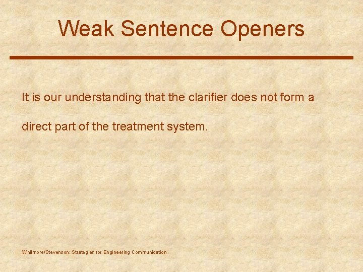 Weak Sentence Openers It is our understanding that the clarifier does not form a