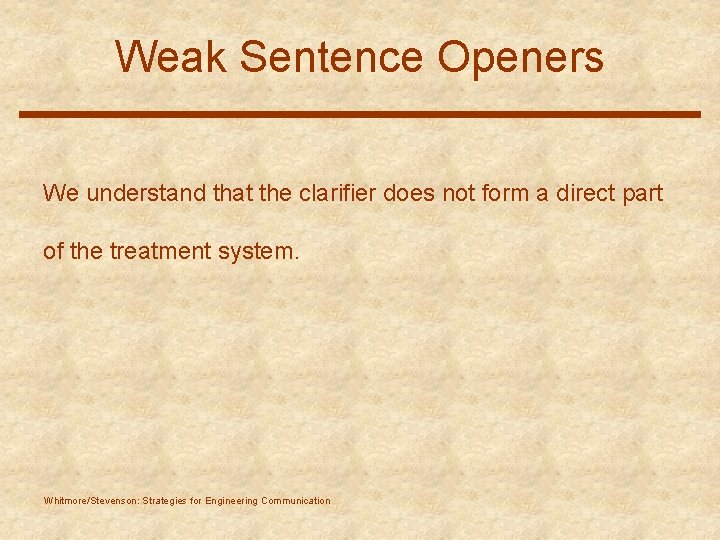 Weak Sentence Openers We understand that the clarifier does not form a direct part