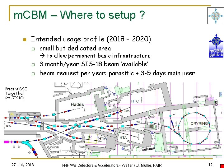 m. CBM – Where to setup ? n Intended usage profile (2018 – 2020)