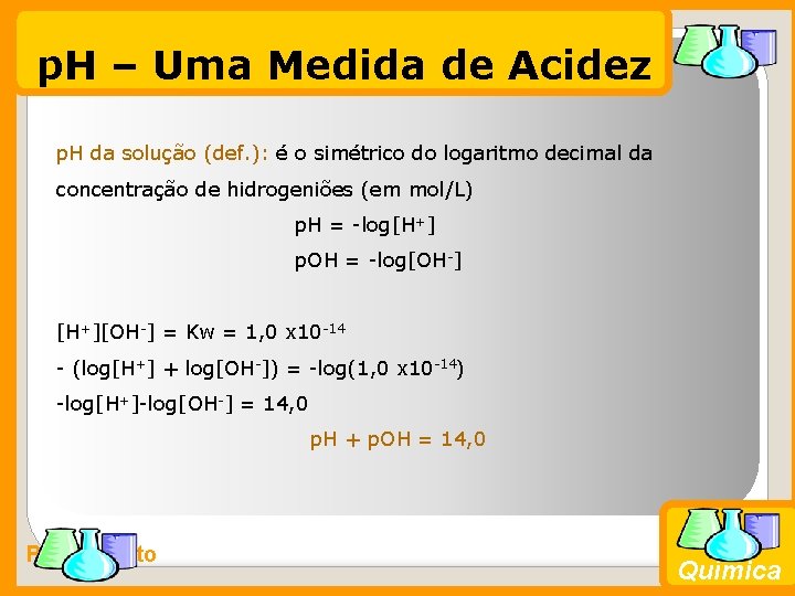 p. H – Uma Medida de Acidez p. H da solução (def. ): é