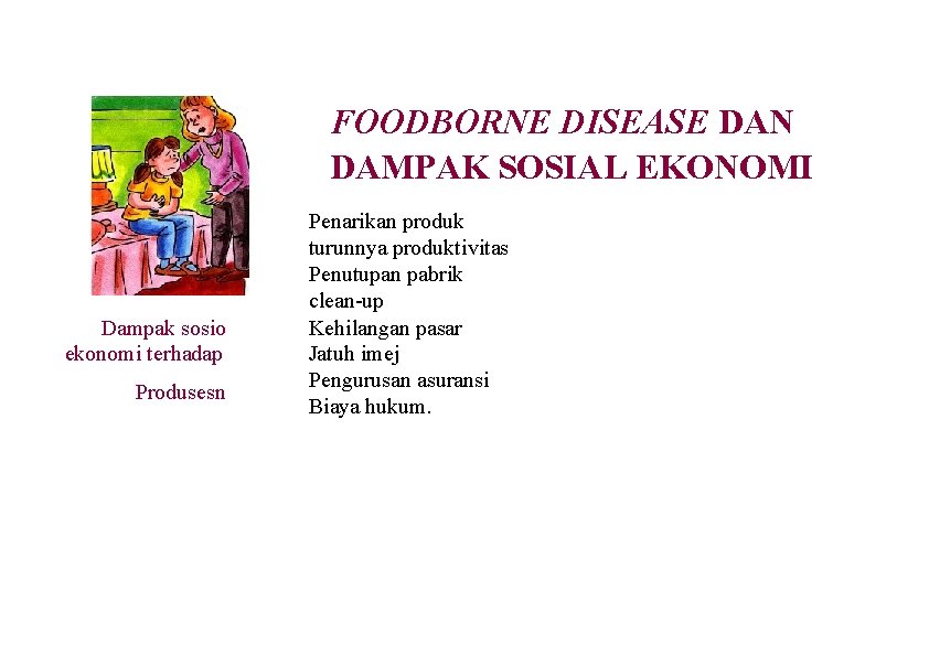 FOODBORNE DISEASE DAN DAMPAK SOSIAL EKONOMI Dampak sosio ekonomi terhadap Produsesn Penarikan produk turunnya