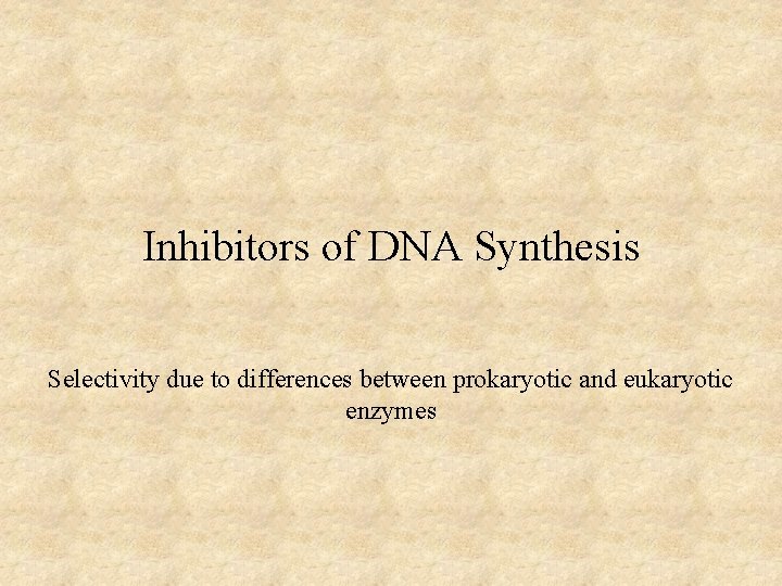 Inhibitors of DNA Synthesis Selectivity due to differences between prokaryotic and eukaryotic enzymes 