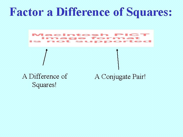 Factor a Difference of Squares: A Difference of Squares! A Conjugate Pair! 