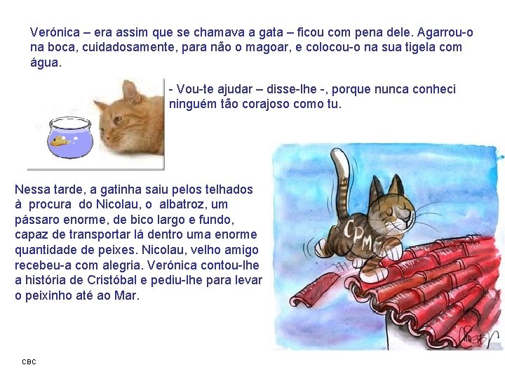 Verónica – era assim que se chamava a gata – ficou com pena dele. Verónica – era assim que se chamava a gata – ficou com pena dele.