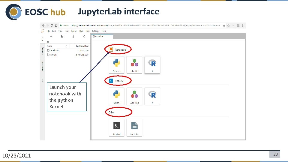 Jupyter. Lab interface Launch your notebook with the python Kernel 10/29/2021 28 