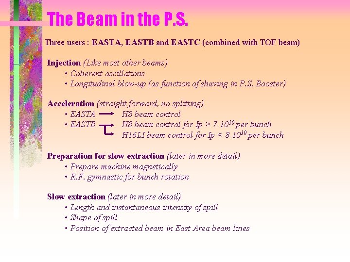 The Beam in the P. S. Three users : EASTA, EASTB and EASTC (combined