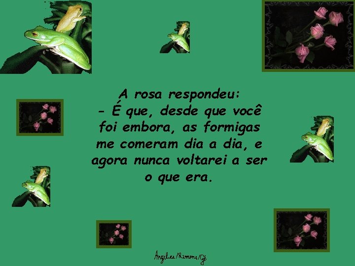 A rosa respondeu: - É que, desde que você foi embora, as formigas me A rosa respondeu: - É que, desde que você foi embora, as formigas me