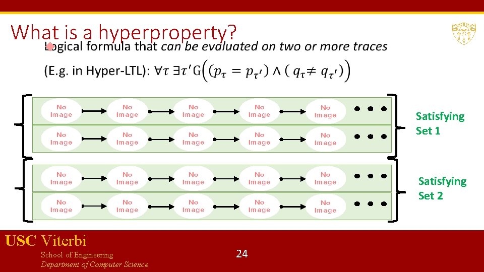 What is a hyperproperty? Satisfying Set 1 Satisfying Set 2 USC Viterbi School of