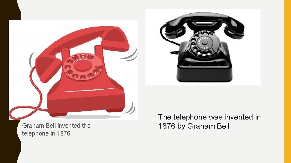 Graham Bell invented the telephone in 1876 The telephone was invented in 1876 by