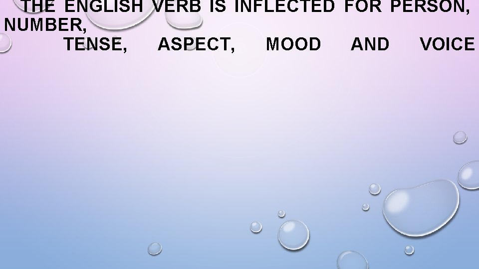 THE ENGLISH VERB IS INFLECTED FOR PERSON, NUMBER, TENSE, ASPECT, MOOD AND VOICE 