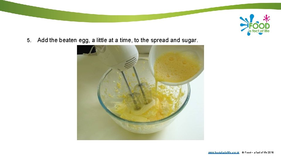 5. Add the beaten egg, a little at a time, to the spread and