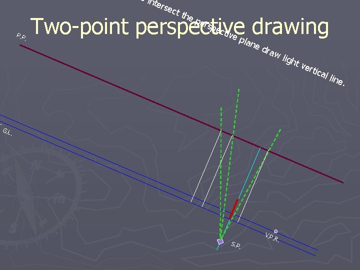 he inte rse ct t h P. P . ep ect Two-point perspective drawing