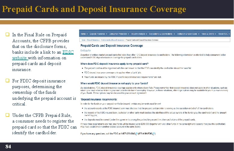 Prepaid Cards and Deposit Insurance Coverage q In the Final Rule on Prepaid Accounts,