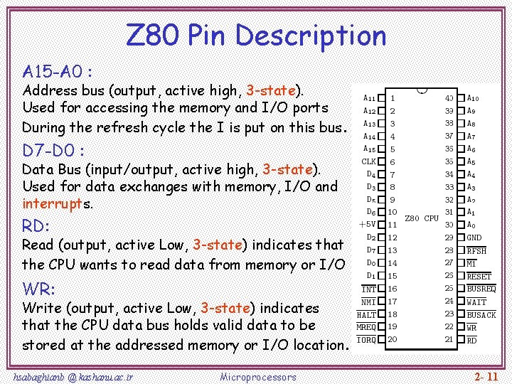 Z 80 Pin Description A 15 -A 0 : Address bus (output, active high,