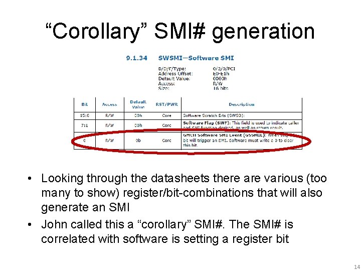 “Corollary” SMI# generation • Looking through the datasheets there are various (too many to