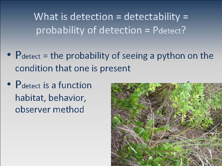 What is detection = detectability = probability of detection = Pdetect? • Pdetect =