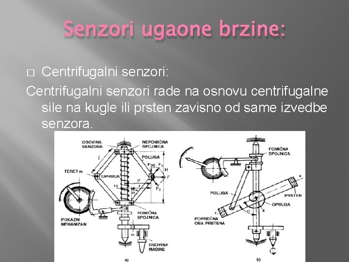 Senzori ugaone brzine: Centrifugalni senzori rade na osnovu centrifugalne sile na kugle ili prsten
