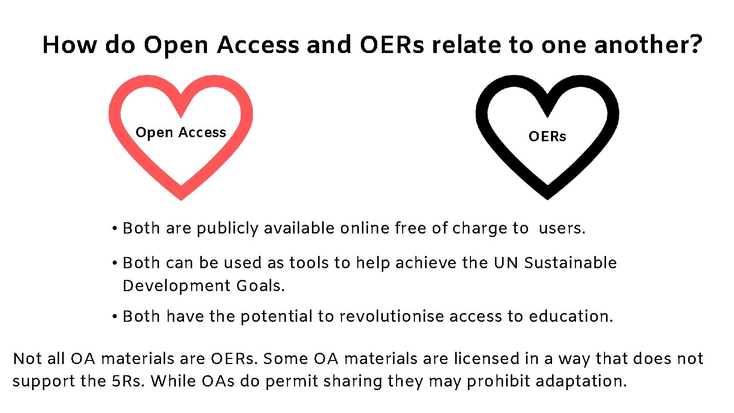 How do Open Access and OERs relate to one another? Open Access OERs •